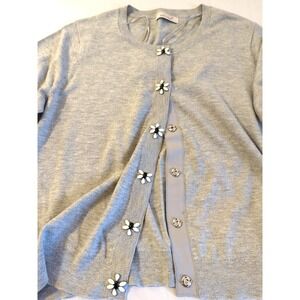 per una M&S cardigan sweater L Gray Marl embellished Bejeweled Snap Front Chic